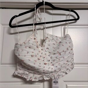 American Eagle Outfitters White Floral Ruffled Cami Tank